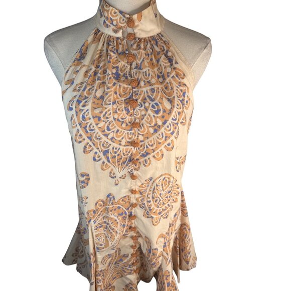 ZARA Halter Neck M Dress Paisley Print Cotton Lightweight Flowy A-Line - Picture 13 of 15